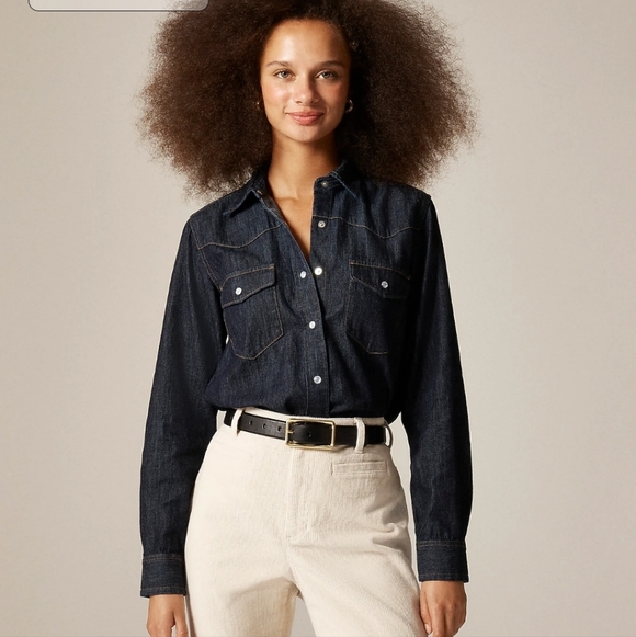 J Crew Jules western shirt in denim CN488 Size 12 **Flaw NWT - Picture 1 of 12